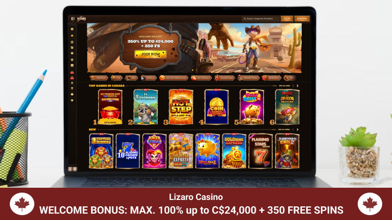 Laptop screen with Lizaro Casino screenshot
