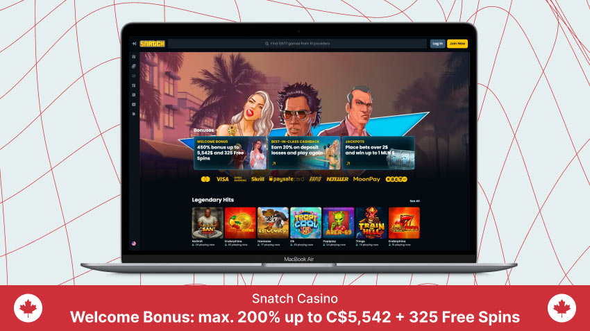 Laptop screen with Snatch Casino screenshot