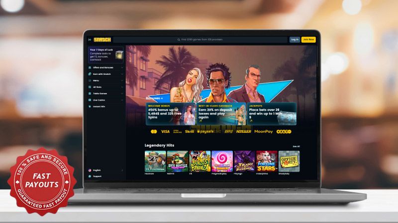 Snatch Casino homepage on a laptop