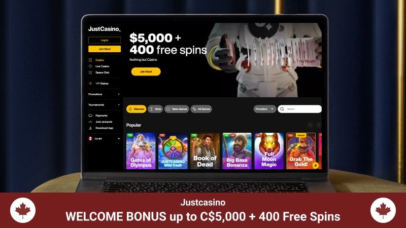 Justcasino main page