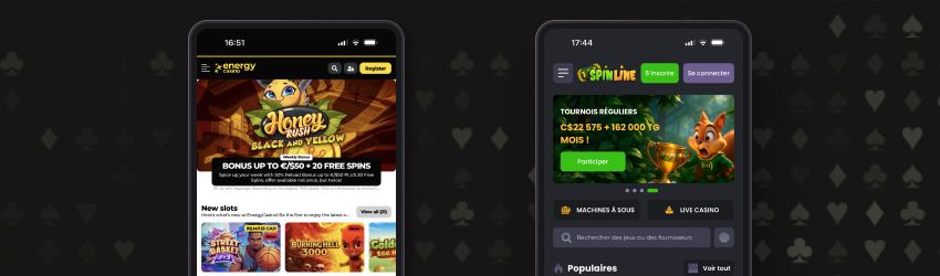 Energy Casino et Spinline Casino sur mobile avec promotions sans dépôt