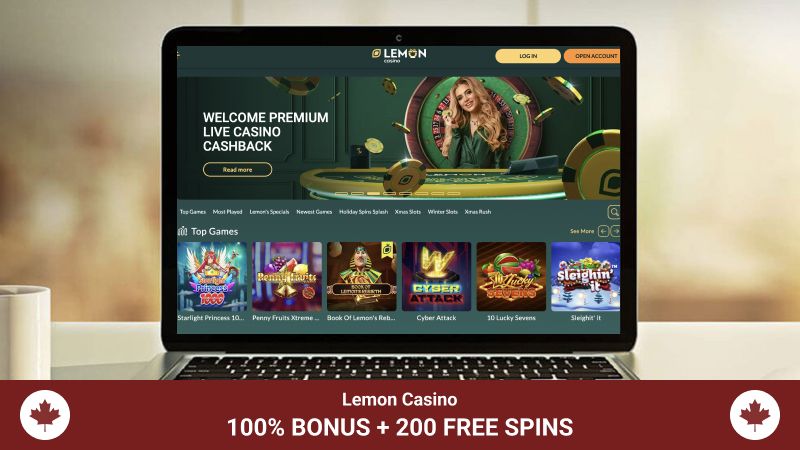 lemon casino main page with welcome package bonus footer