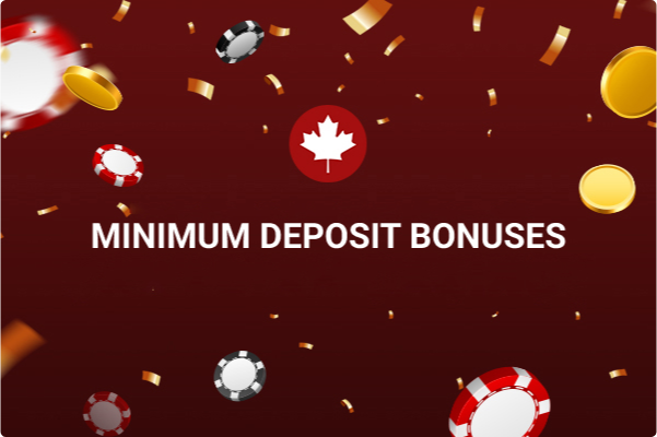 minimum deposit bonuses title on the red background with poker chips
