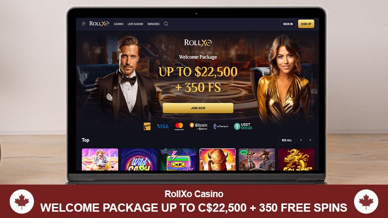 RollXO casino main page on computer screen