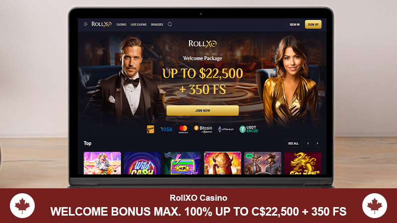 RollXO casino main page on computer screen