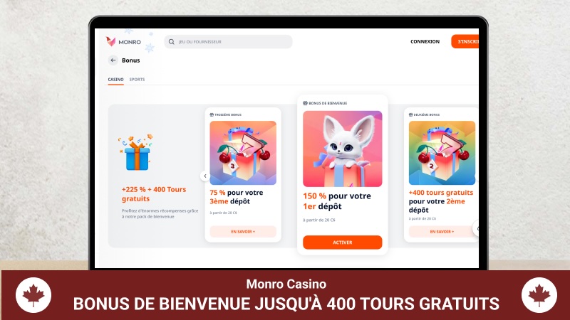 page des bonus du Monro Casino