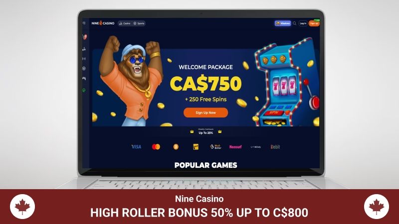 Nine Casino main page and welcome bonus