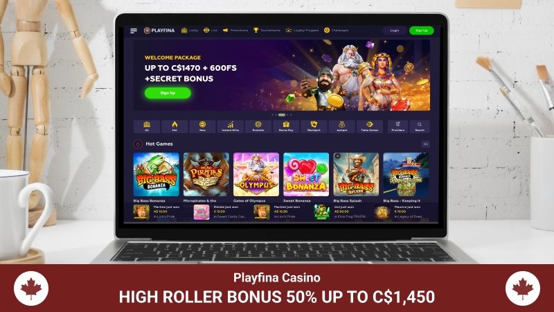 Playfina Casino main page and welcome bonus