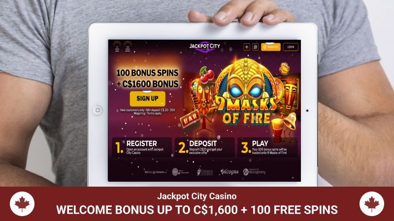 Tablet screen with Jackpot City Casino