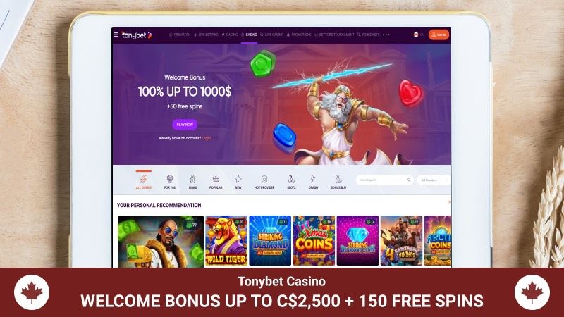 Tablet screen with Tonybet Casino