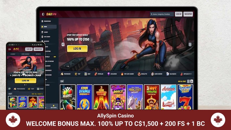 AllySpin casino main page mobile and desktop