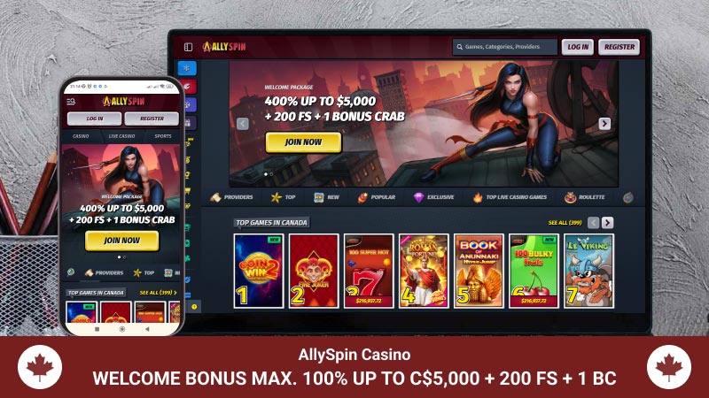AllySpin Casino casino main page mobile and desktop