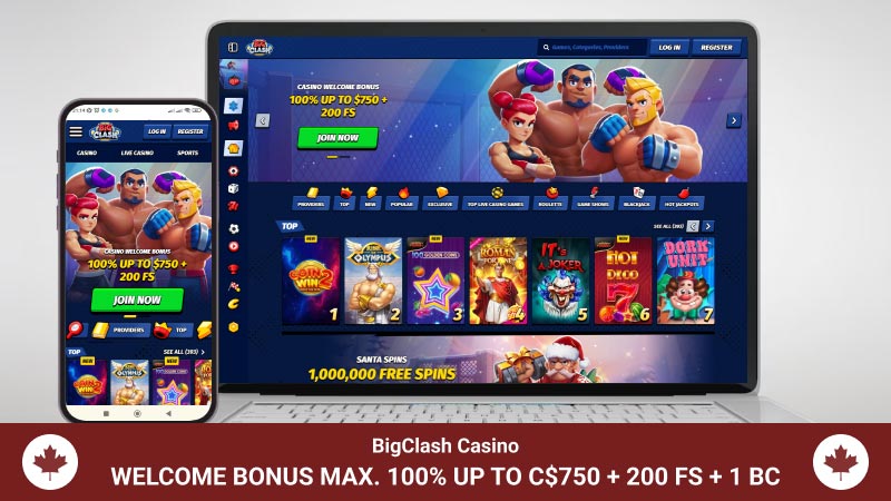 BigClash Casino main page mobile and desktop