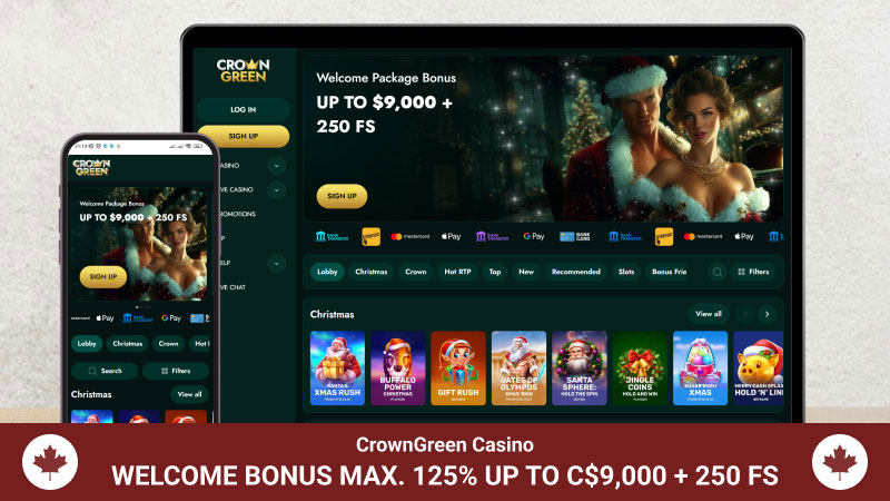 CrownGreen Casino main page mobile and desktop