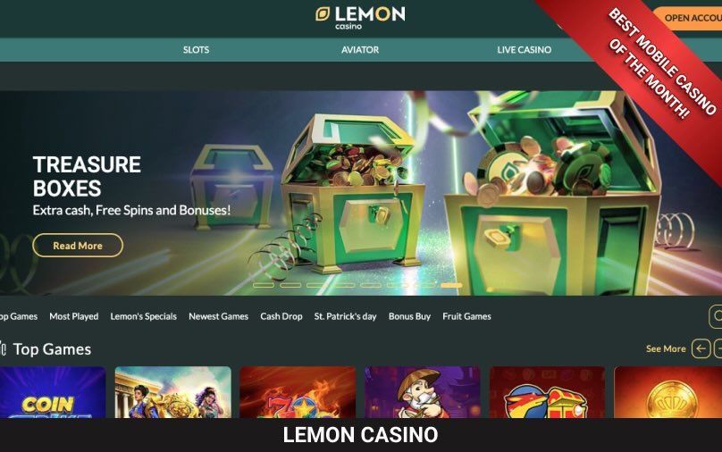 lemon casino main page with the best mobile casino badge