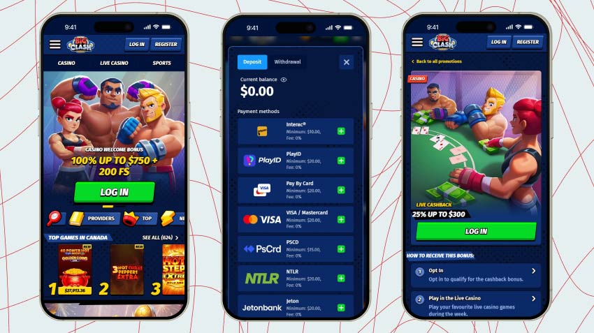 Mobile screenshots of BigClash Casino