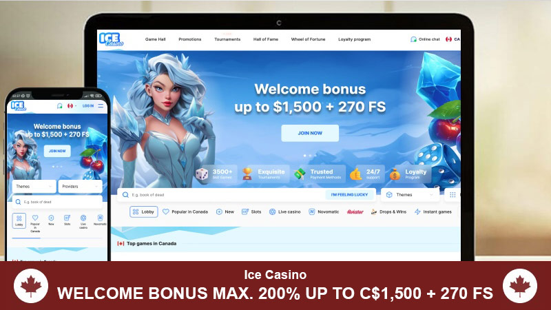 ICE Casino main page mobile and desktop