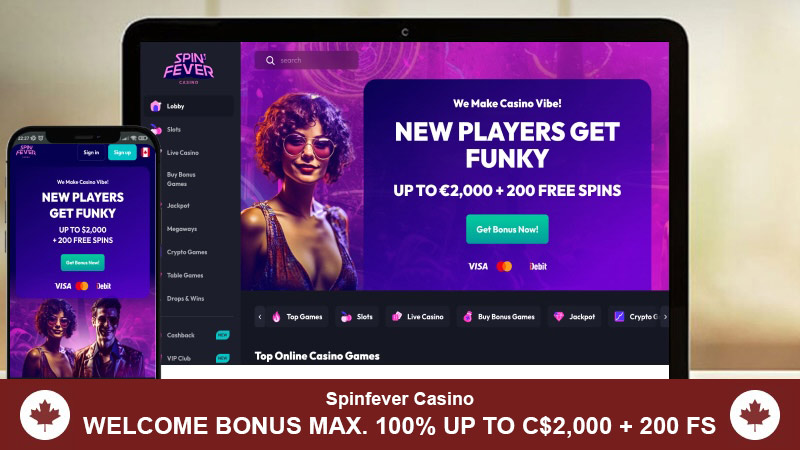 SpinFever casino main page mobile and desktop