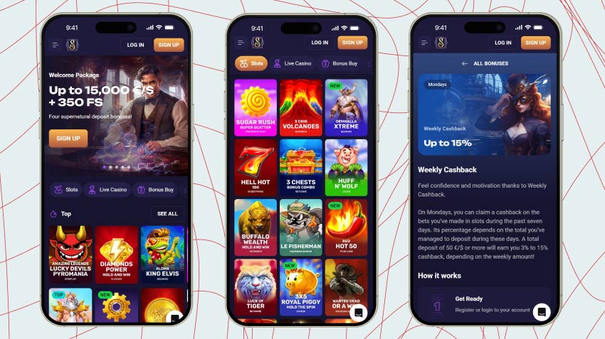 Mobile screenshots of Spirit Casino