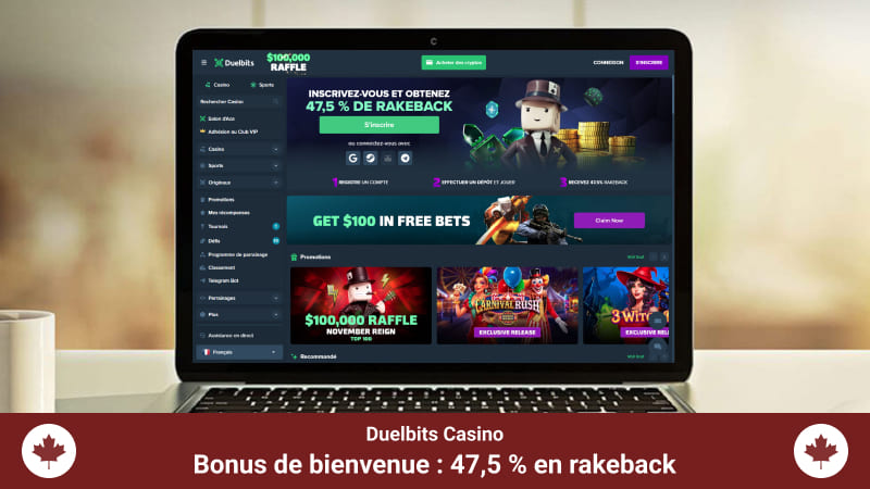 Page d'accueil du Casino Duelbits sur un écran d'ordinateur portable
