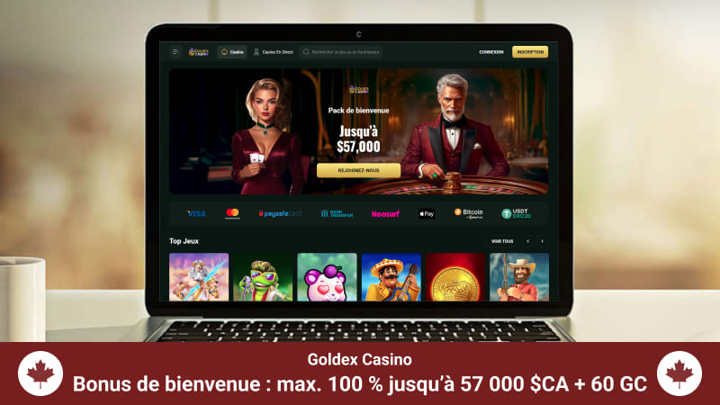 Page d'accueil du Casino Goldex sur un écran d'ordinateur portable