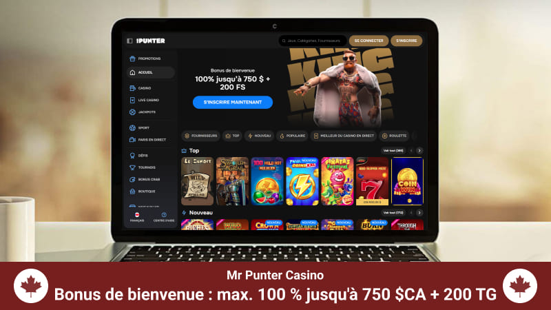Page d'accueil du Casino Mr Punter sur un écran d'ordinateur portable
