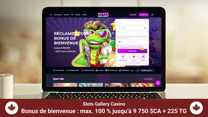 Page d'accueil du Slots Gallery Casino sur un écran d'ordinateur portable