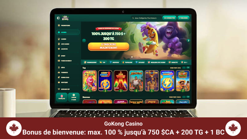Page d'accueil du Casino GoKong sur un écran d'ordinateur portable