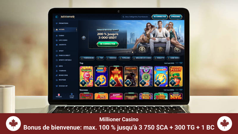 Page d'accueil du Millioner Casino sur un écran d'ordinateur portable