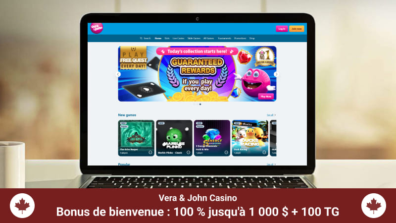 Page d'accueil du Casino Vera & John sur un écran d'ordinateur portable
