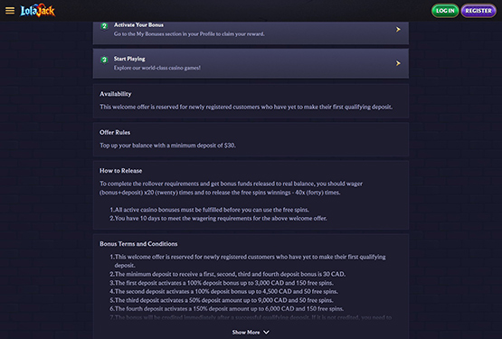 LolaJack Casino - Low Wagering
