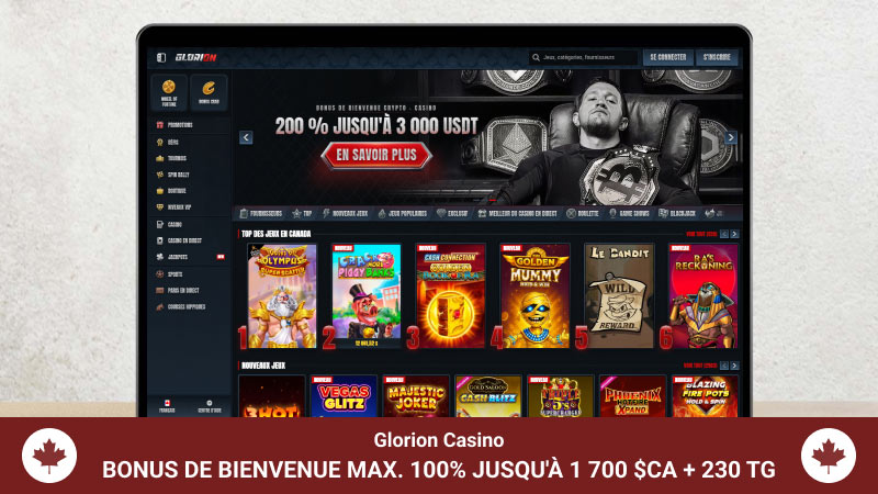 Page d'accueil du Casino Glorion sur un écran d'ordinateur portable