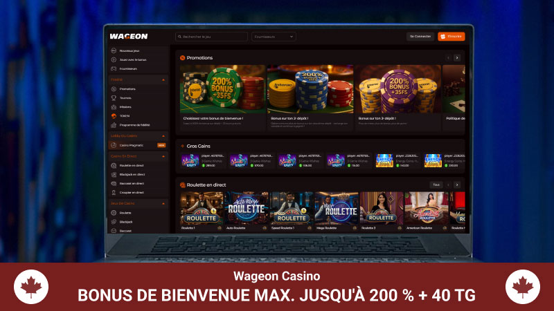 Page d'accueil du Casino Wageon sur un écran d'ordinateur portable