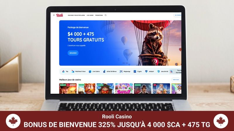 Page d'accueil du Casino Rooli sur un écran d'ordinateur portable