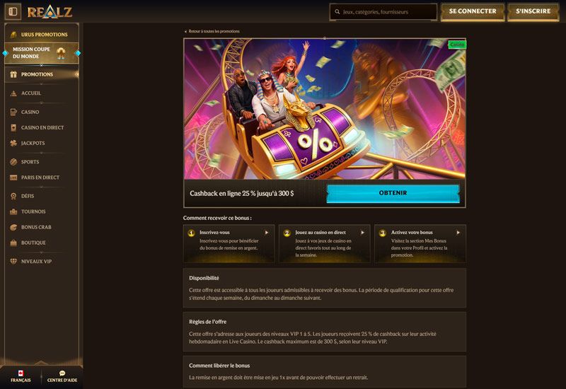 Realz casino promotions