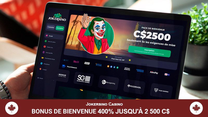 Page d'accueil du Casino Jokersino sur un écran d'ordinateur portable