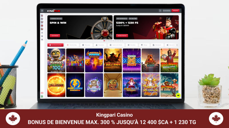 Page d'accueil du Casino Kingpari sur un écran d'ordinateur portable
