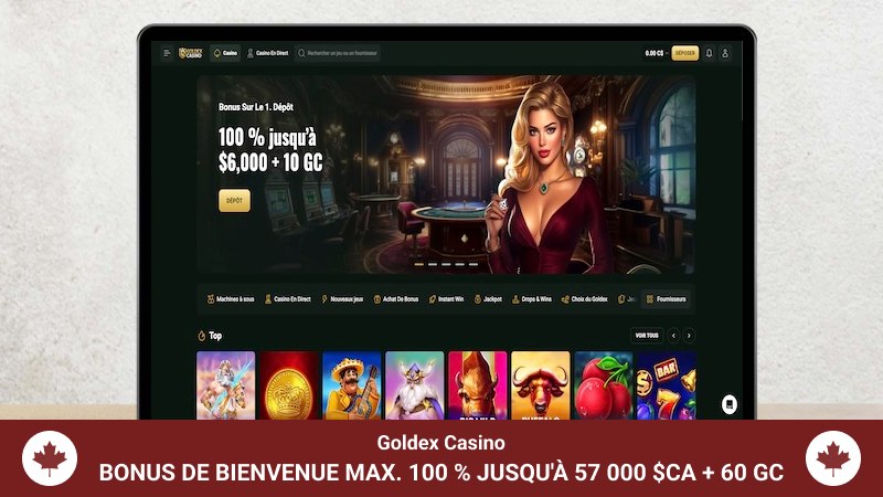 Page d'accueil du Goldex Casino sur un écran d'ordinateur portable