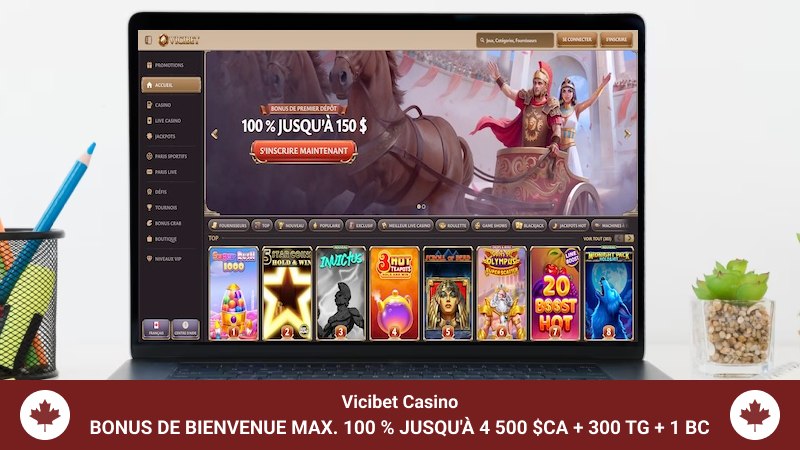Page d'accueil du Casino Vicibet sur un écran d'ordinateur portable