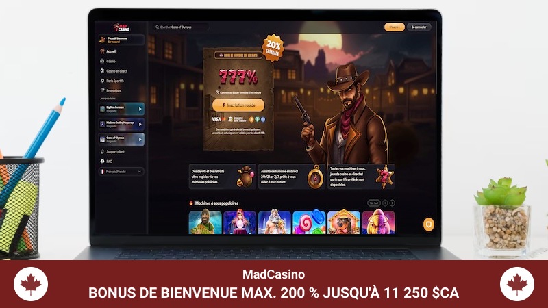 Page d'accueil du Madcasino sur un écran d'ordinateur portable