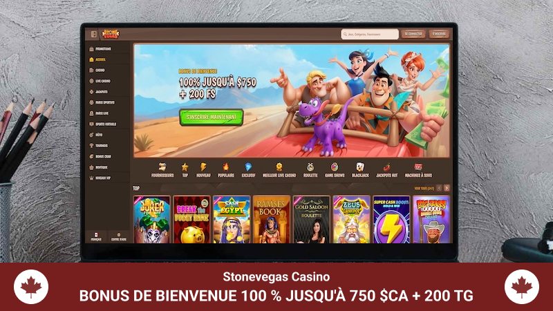 Page d'accueil du Casino Stonevegas sur un écran d'ordinateur portable