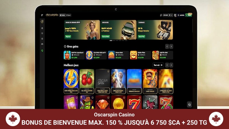 Page d'accueil du Oscarspin Casino sur un écran d'ordinateur portable