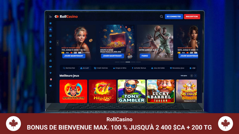 Page d'accueil du Casino RollCasino sur un écran d'ordinateur portable