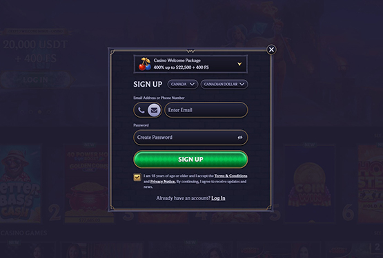 LolaJack Casino - registration