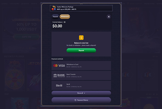 LolaJack Casino - withdrawing funds