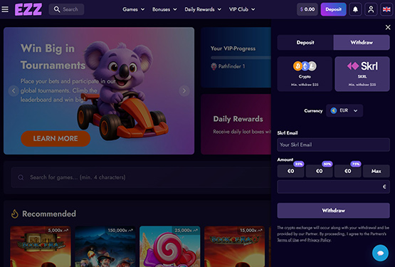 EZZ Casino - withdrawing funds