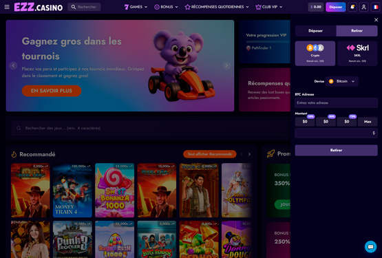 EZZ Casino - retirer des fonds