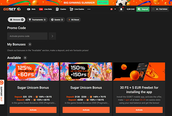 GG.Bet Casino - promotions