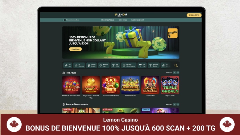 Page principale de Lemon Casino