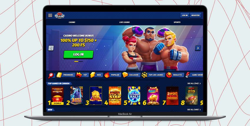 Laptop screen with BigClash Casino screenshot